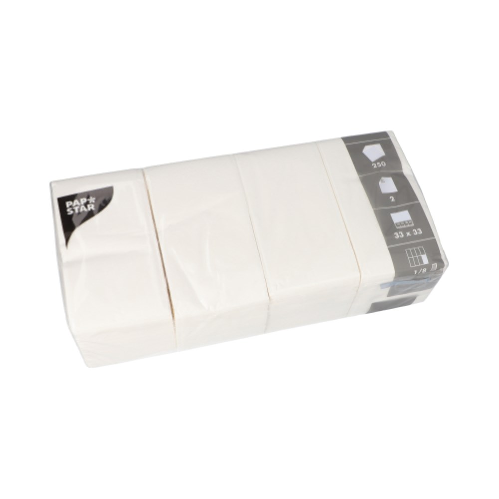 250 Servietten, 2-lagig 1/8-Falz 33 cm x 33 cm weiss