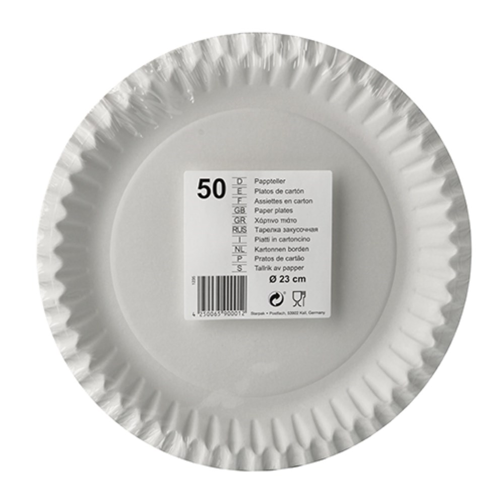 50 Teller, Pappe rund Ø 23 cm weiss