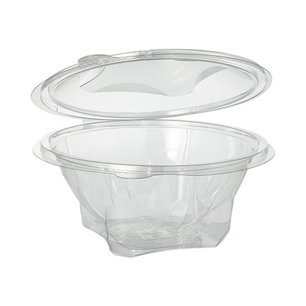 50 Feinkost- und Salatschalen mit Klappdeckel, R-PET rund 750 ml Ø 17,4 cm · 7,3 cm glasklar 50 Feinkost- und Salatschalen mit Klappdeckel, R-PET rund 750 ml Ø 17,4 cm · 7,3 cm glasklar