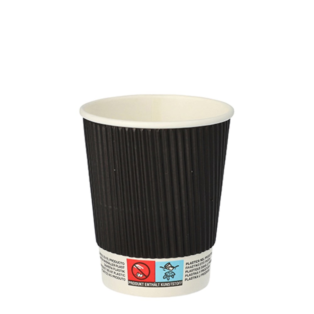 25 Trinkbecher, Pappe "To Go" 0,2 l Ø 8 cm · 9 cm schwarz Ripple Wall