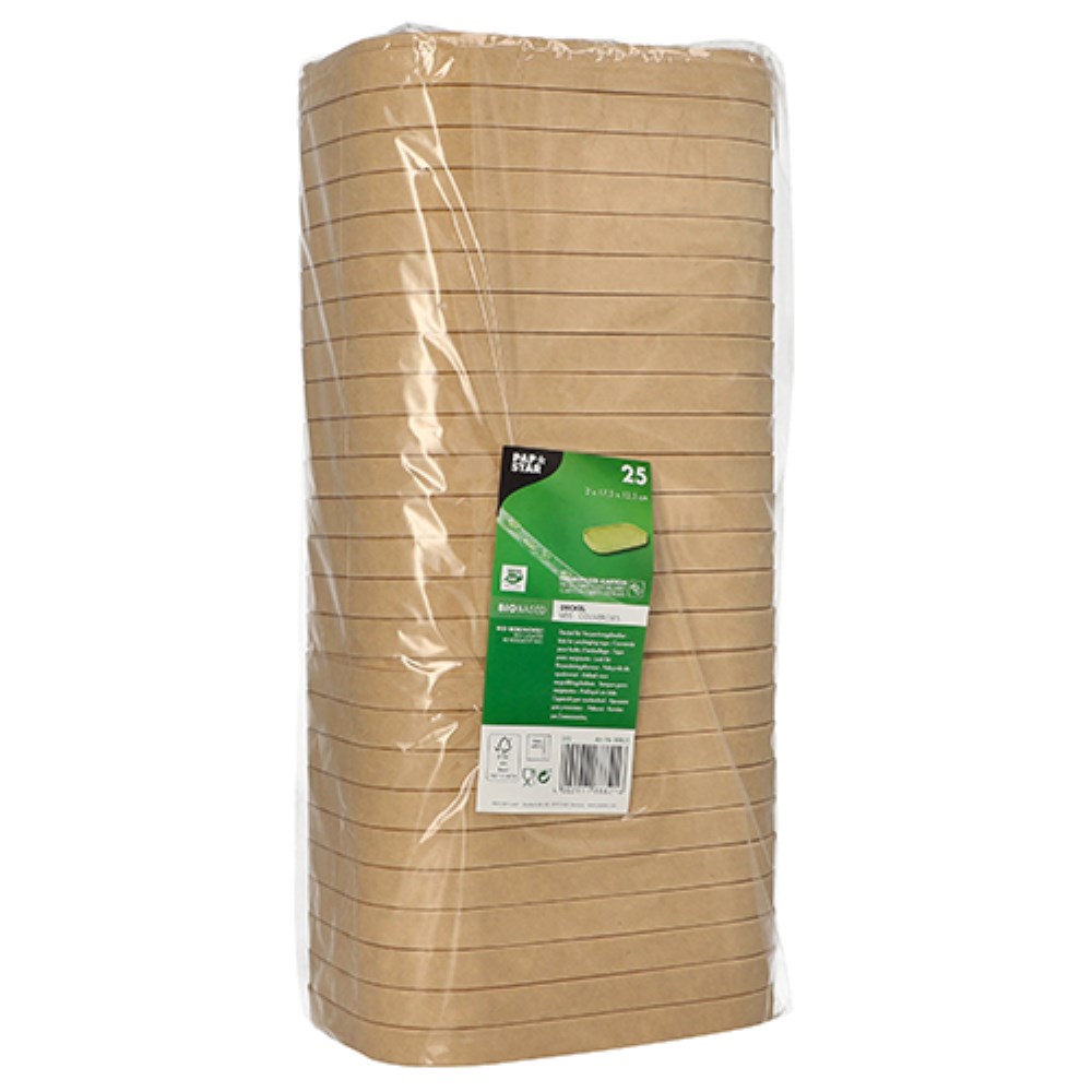 25 Deckel für Verpackungsbecher, Pappe rechteckig 1,8 cm x 17,1 cm x 12 cm braun