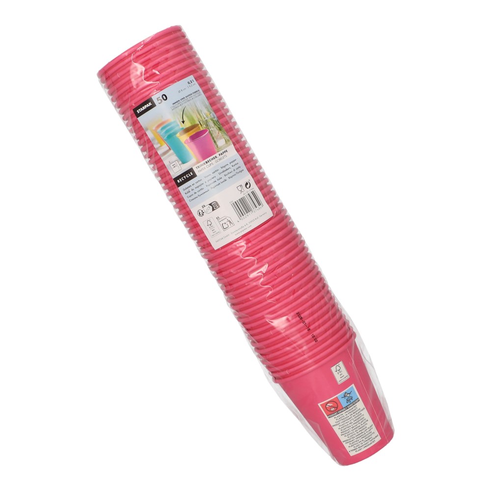 50 Trinkbecher, Pappe "To Go" 0,2 l Ø 8 cm · 9,2 cm pink