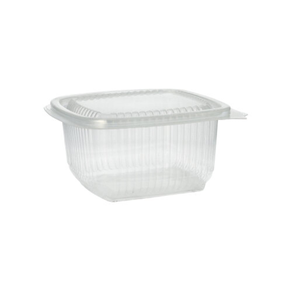 100 Verpackungsbecher mit Klappdeckeln, PP rechteckig 375 ml 6,2 cm x 11,5 cm x 12 cm transparent