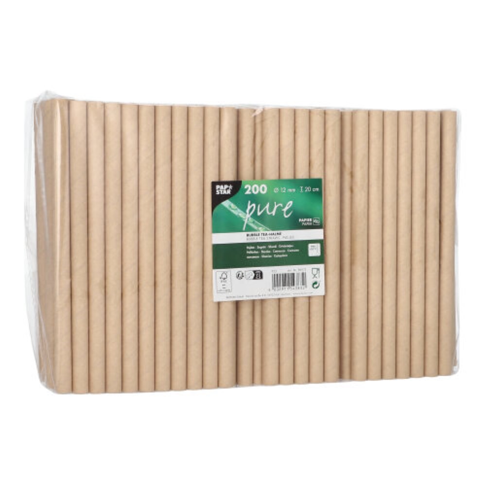 200 Bubble Tea Halme Papier "pure" Ø 12 mm · 20 cm braun