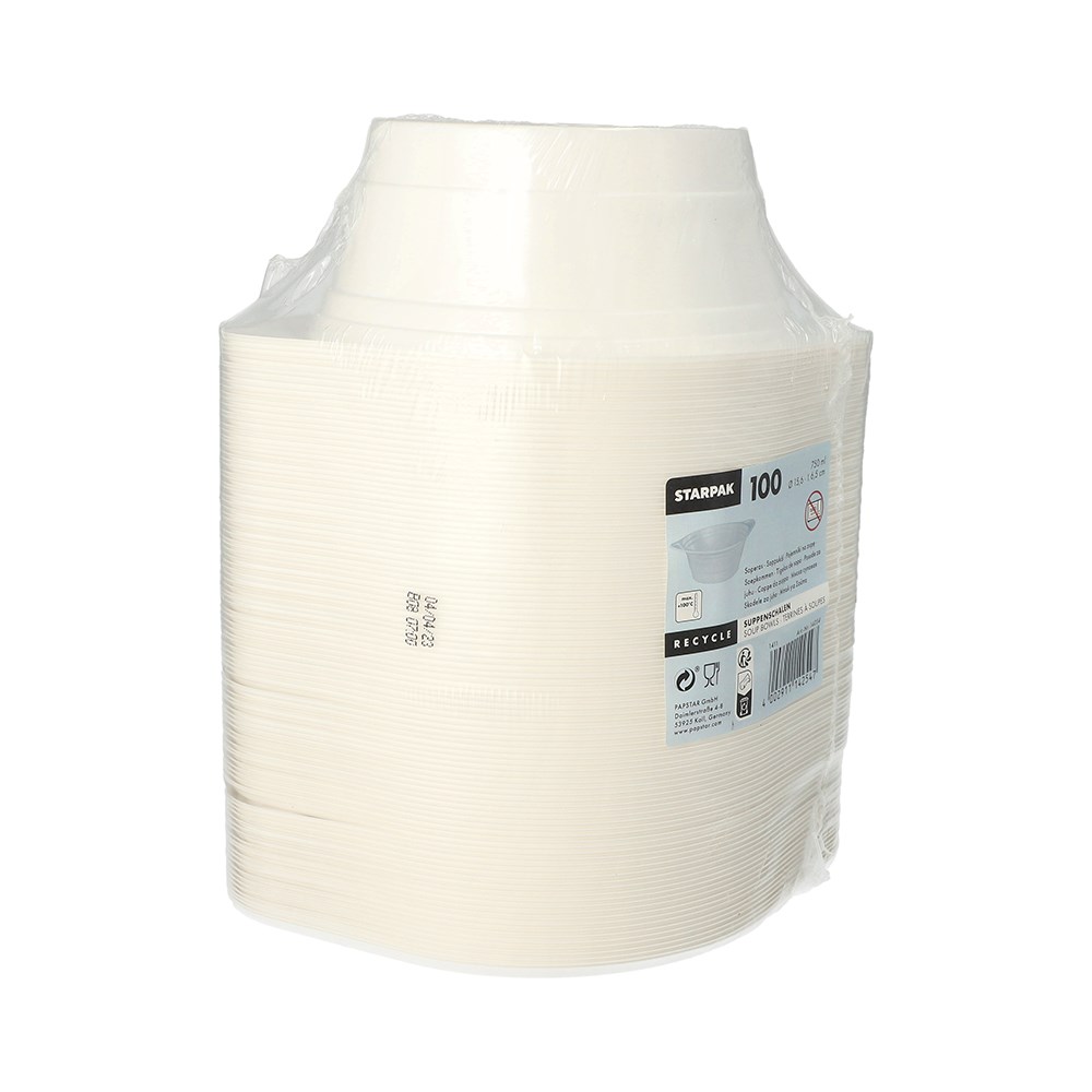 100 Suppenschalen, PP 750 ml Ø 15,6 cm · 6,5 cm weiss mit Anfasser
