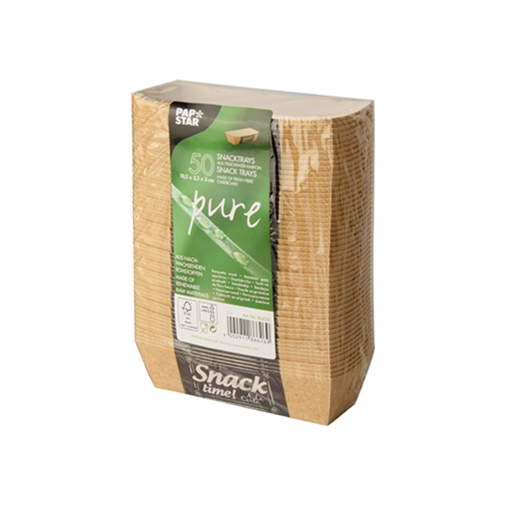 50 Snacktrays, Pappe "pure" 3 cm x 3,3 cm x 10,5 cm "Good Food"