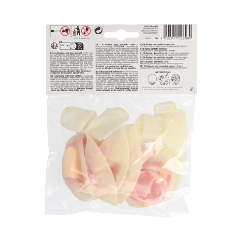 6 Luftballons Ø 29 cm mit Herz-Konfetti