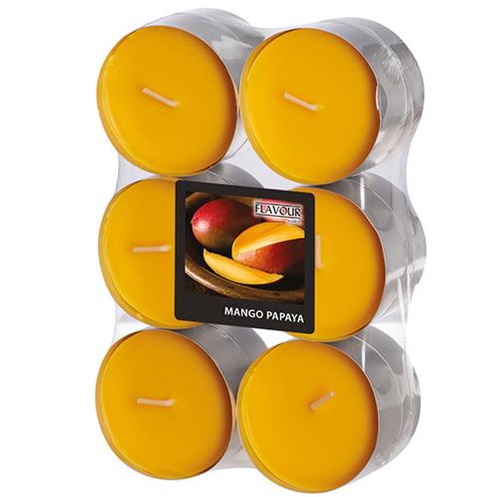 12 "Flavour by GALA" Maxi Duftlichte Ø 58 mm · 24 mm pfirsich - Mango-Papaya