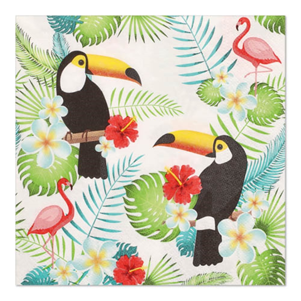 20 Servietten, 3-lagig 1/4-Falz 33 cm x 33 cm "Toucans"