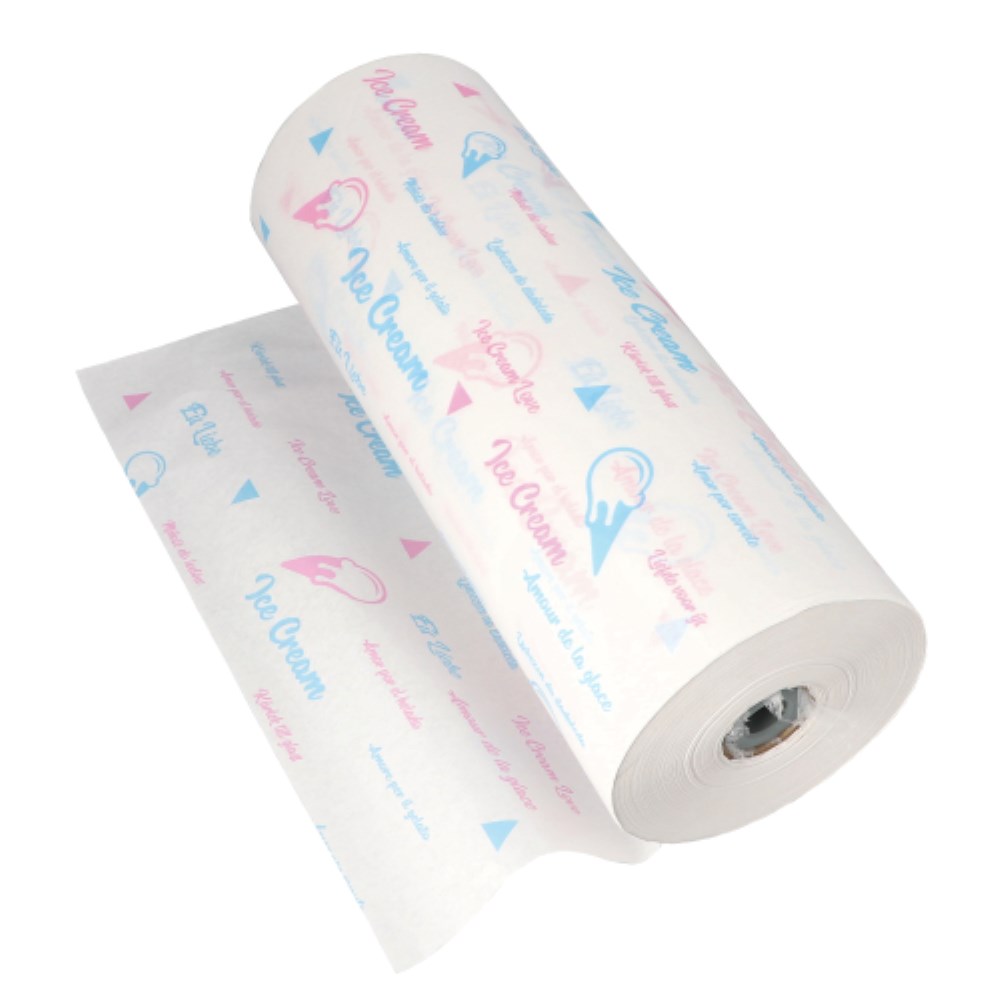 10 kg Einschlagpapiere Kraftpapier 570 m x 50 cm weiss "Ice Cream" Secare-Rolle
