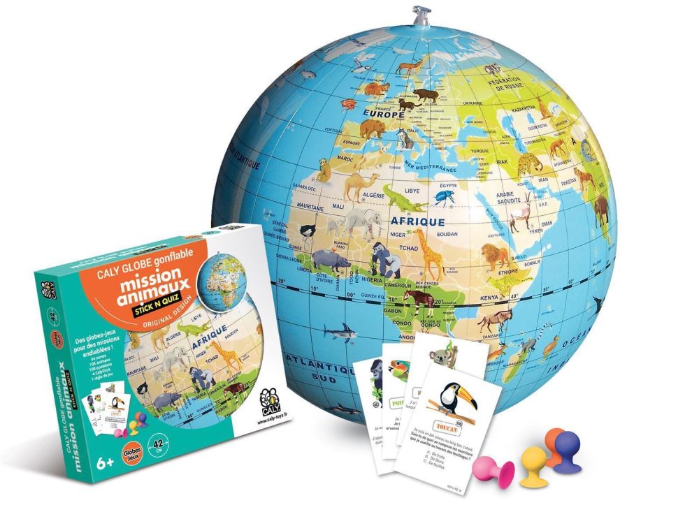 Stick & Quiz Tiere 42 cm - aufblasbarer Globus -  Lernspielzeug