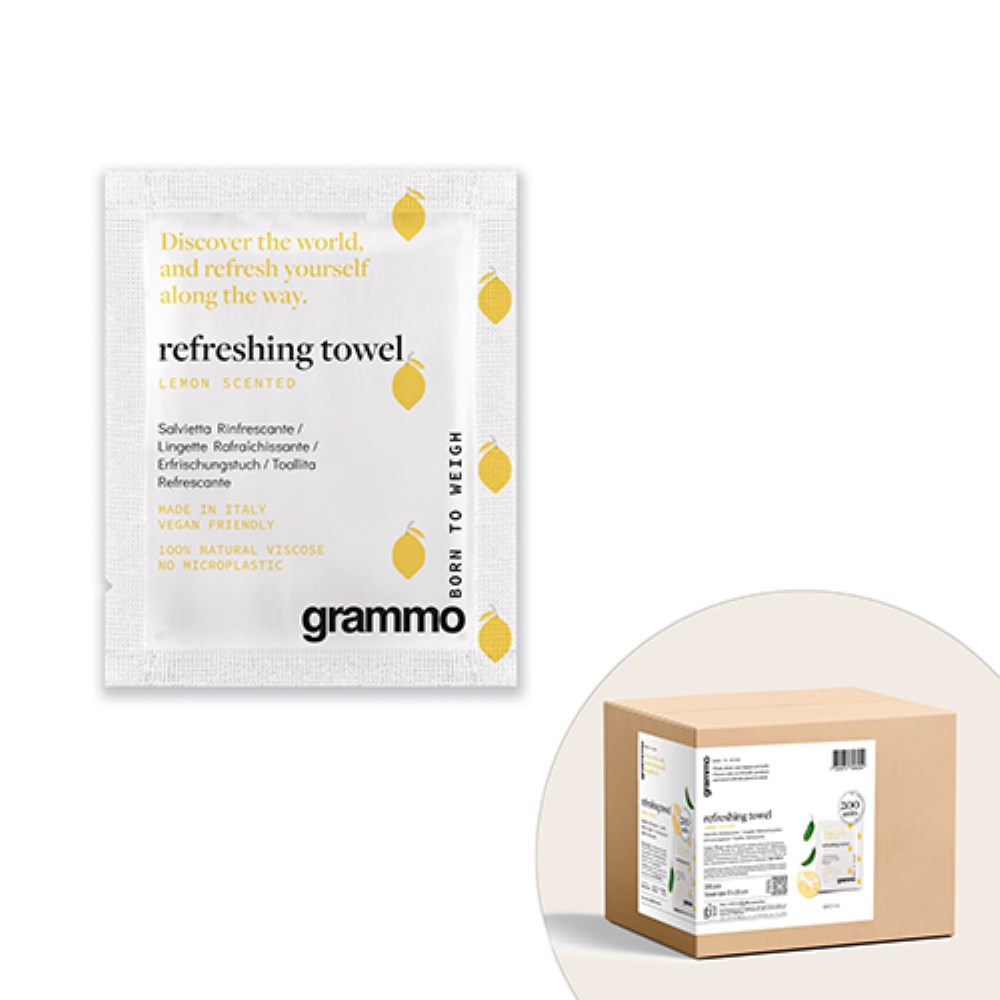 200 Erfrischungstücher aus Viscose "grammo" 9 cm x 7 cm x 0,5 cm Citrus im Flow Pack