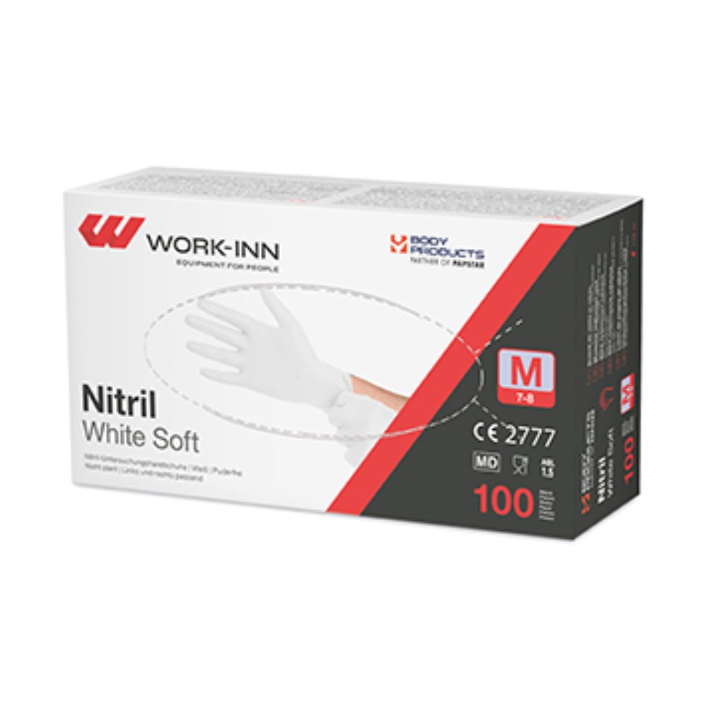 100 "WORK-INN/PS" Handschuhe Nitril puderfrei "White Soft" weiss Größe: M