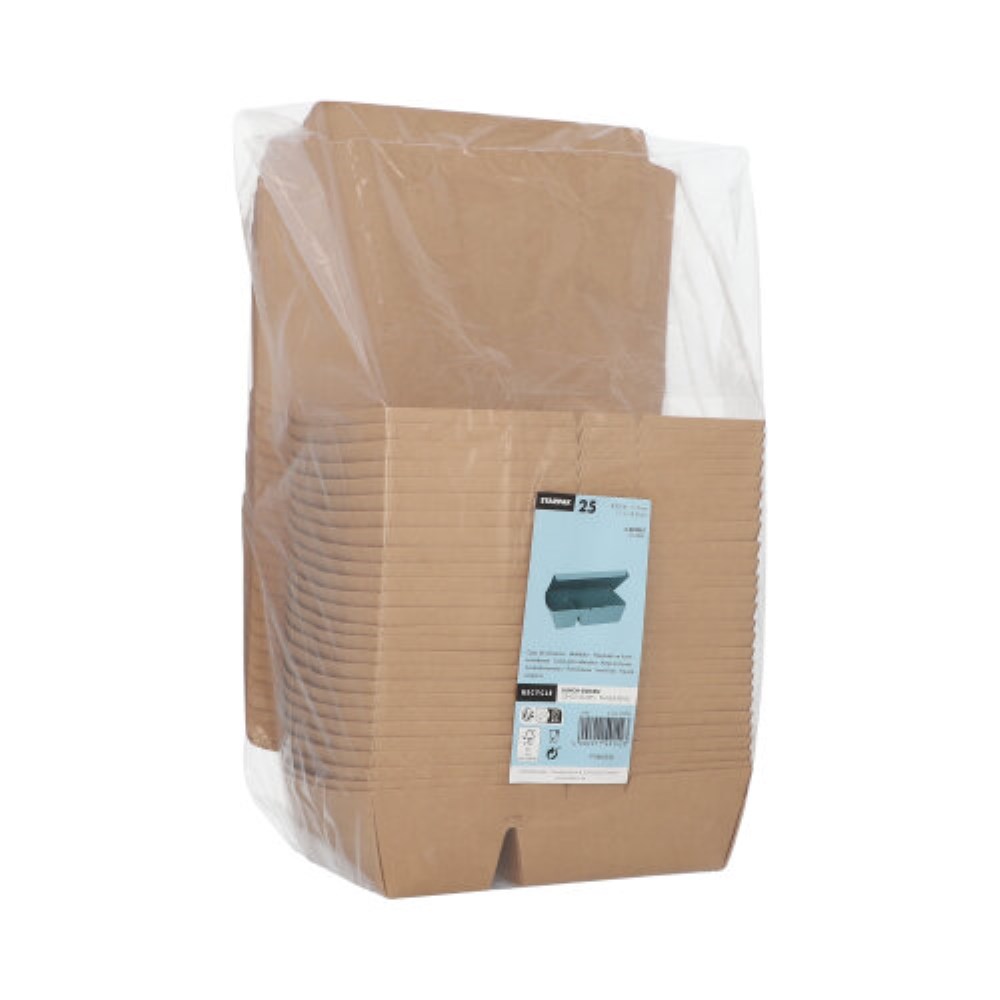 25 Lunchboxen, Pappe 2-geteilt 450 ml 5 cm x 11 cm x 16,8 cm braun