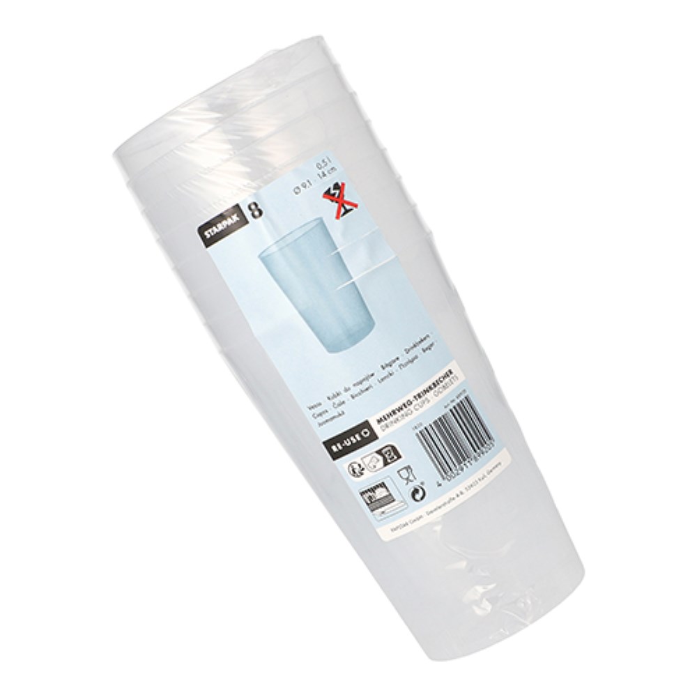 8 Mehrweg-Trinkbecher PP 0,5 l Ø 9,1 cm · 14 cm transluzent