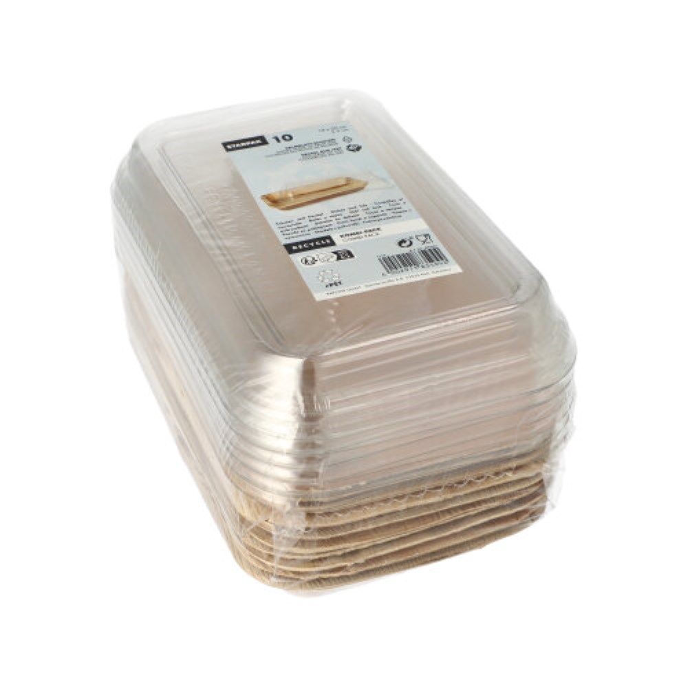 10 Schalen, Palmblatt eckig 400 ml 5 cm x 14 cm x 20 cm mit rPET Deckel "Kombipack"