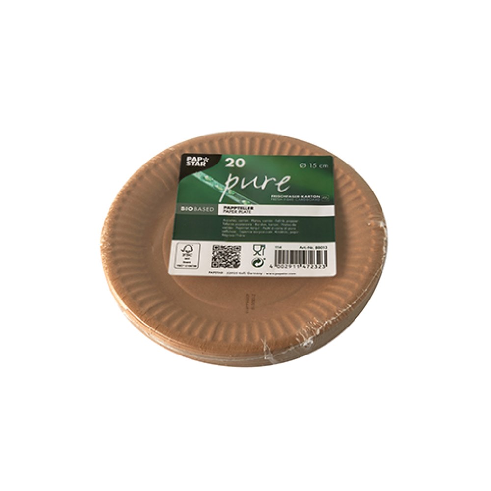 20 Teller, Pappe "pure" rund Ø 15 cm braun
