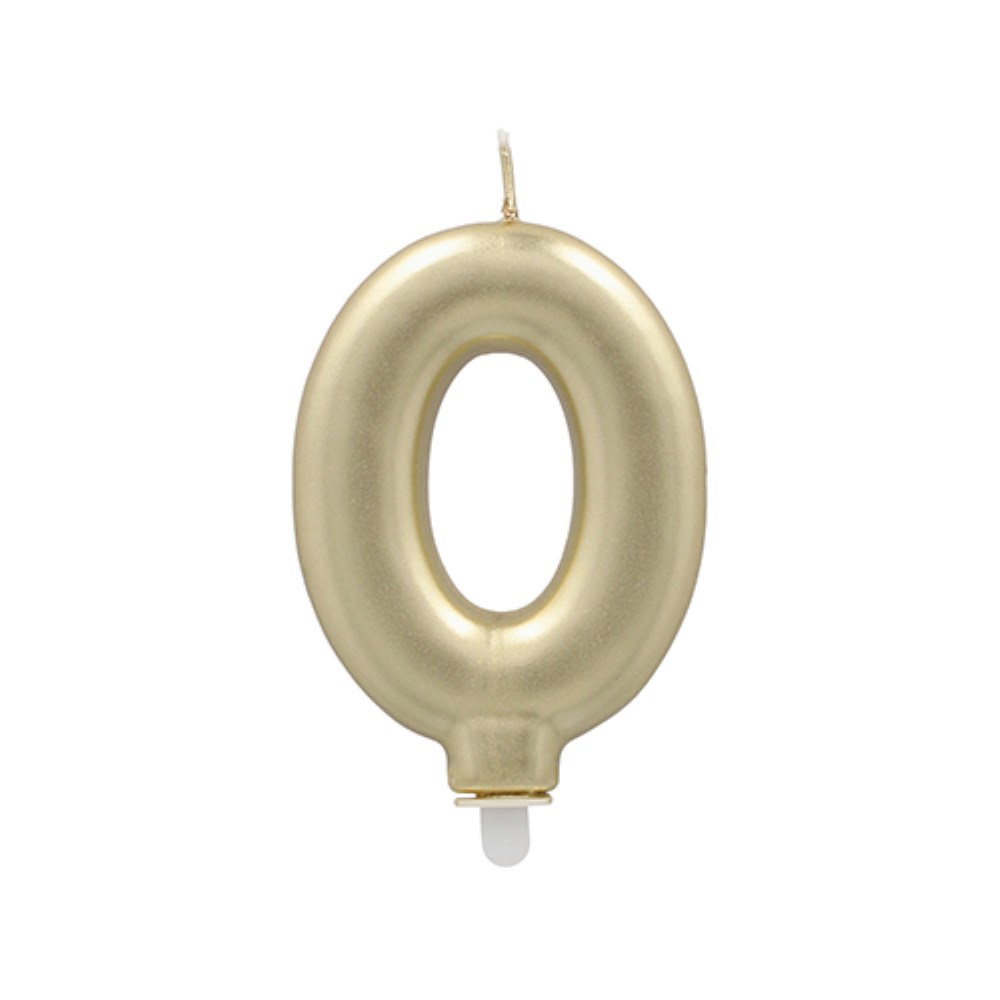 Zahlenkerze mit Halter 7 cm gold "0"