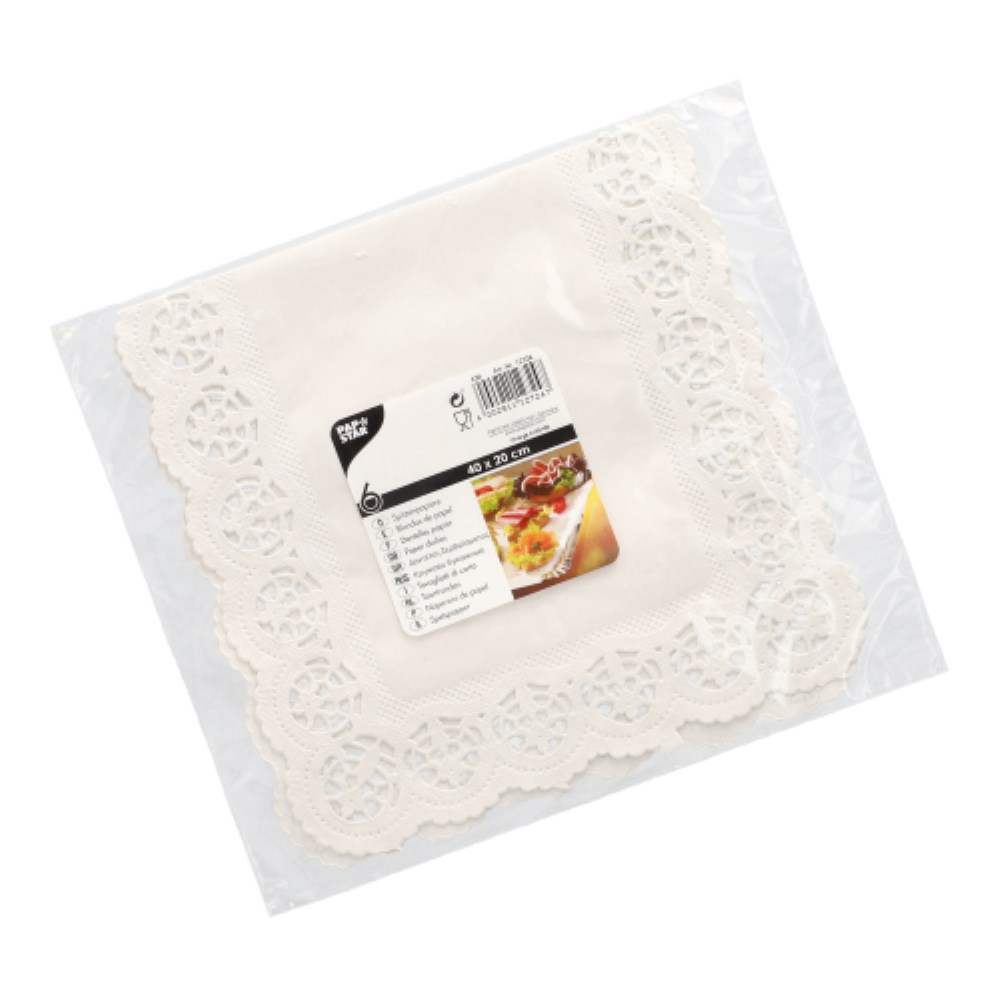 6 Spitzenpapiere eckig 40 cm x 20 cm weiss