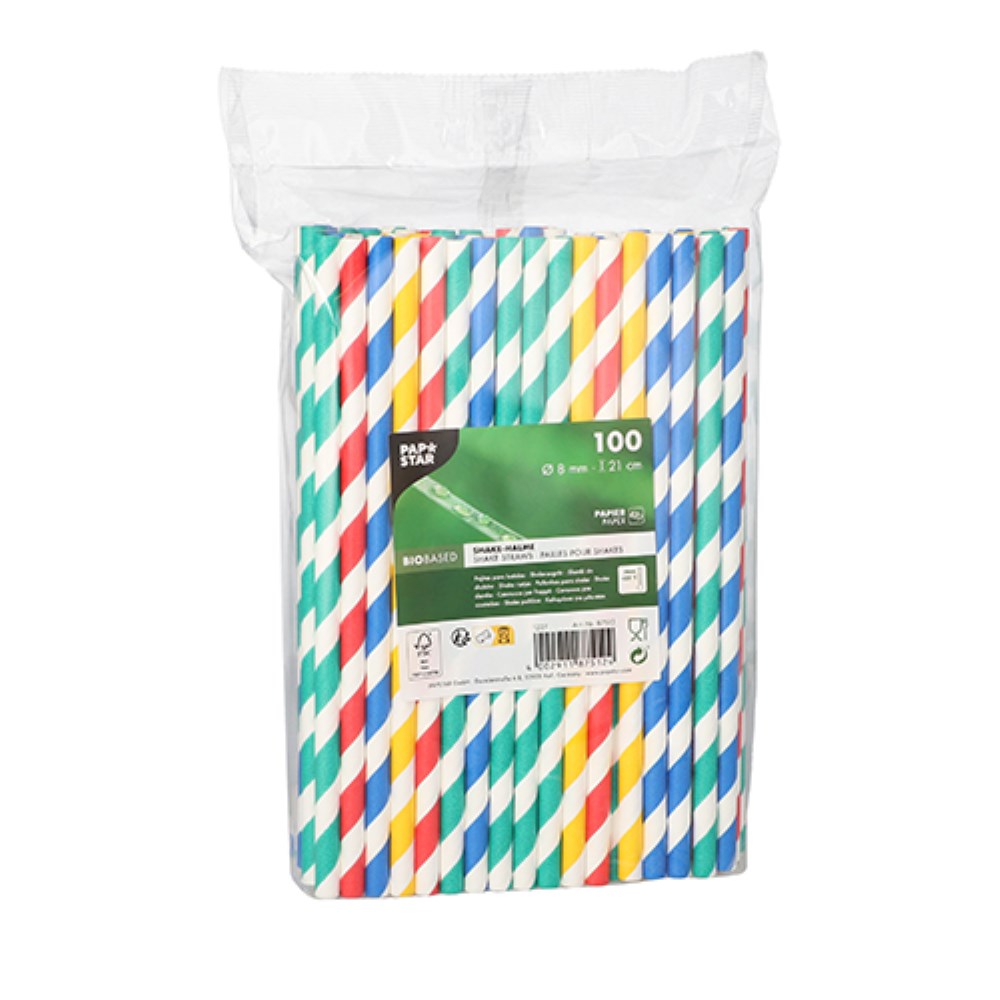 100 Shake-Halme, Papier Ø 8 mm · 21 cm farbig sortiert "Stripes"