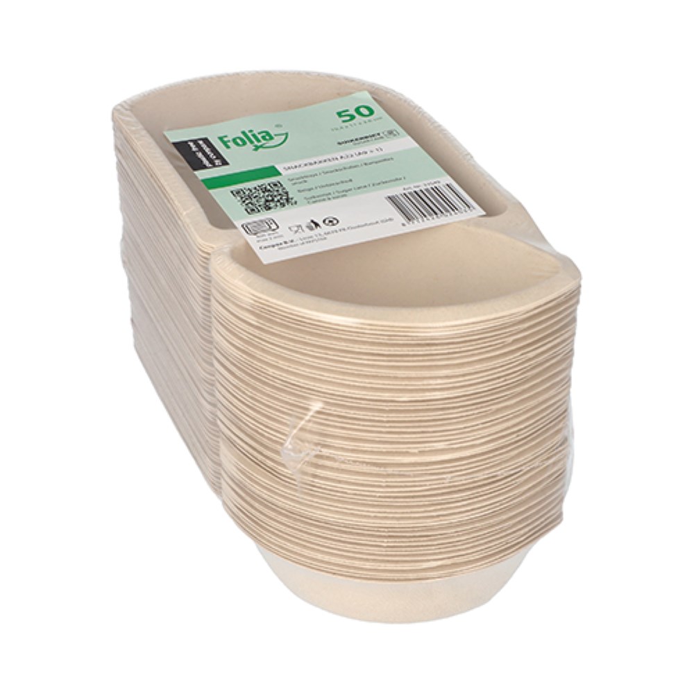 50 Snacktrays Zuckerrohr 2-geteilt 3,6 cm x 11 cm x 19,4 cm natur