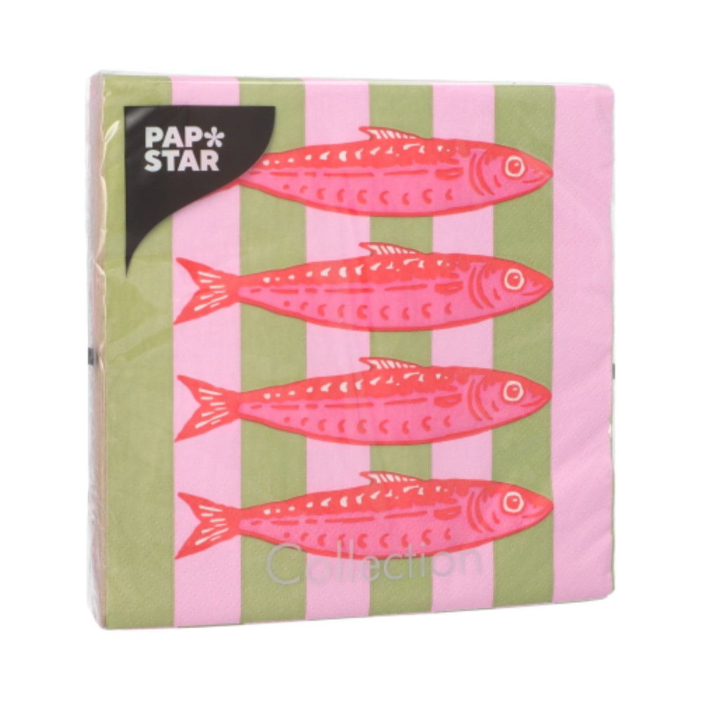 20 Servietten, 3-lagig 1/4-Falz 33 cm x 33 cm "Modern Fish"