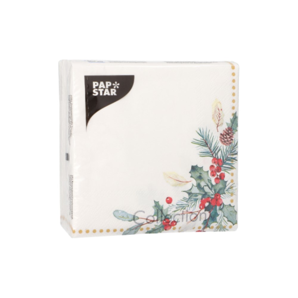 50 Servietten, 3-lagig 1/4-Falz 25 cm x 25 cm "Mistletoe and Pinecone"