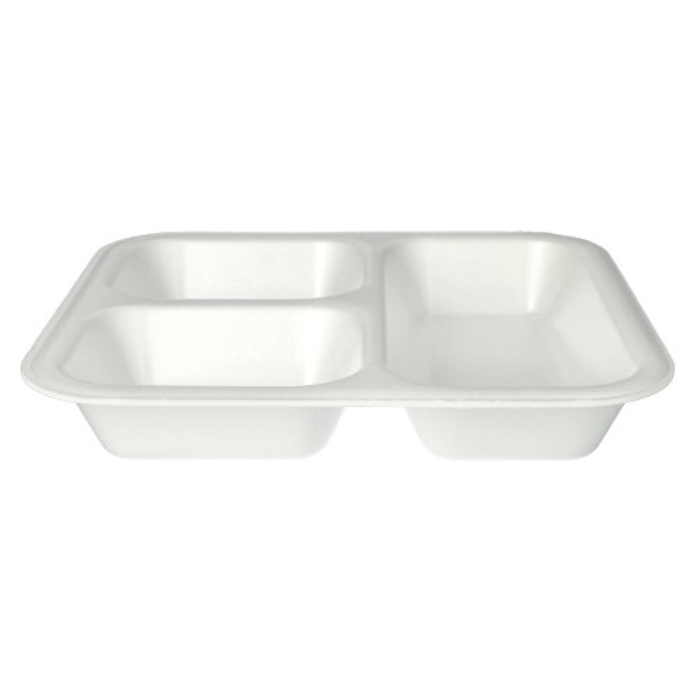 50 Siegelschalen, XPS 3-geteilt 1350 ml 4,2 cm x 24,5 cm x 26,5 cm weiss laminiert