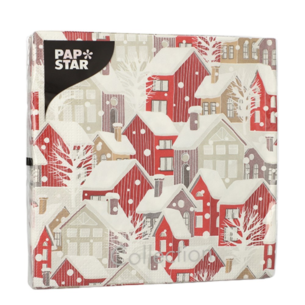 20 Servietten, 3-lagig 1/4-Falz 33 cm x 33 cm "Village"