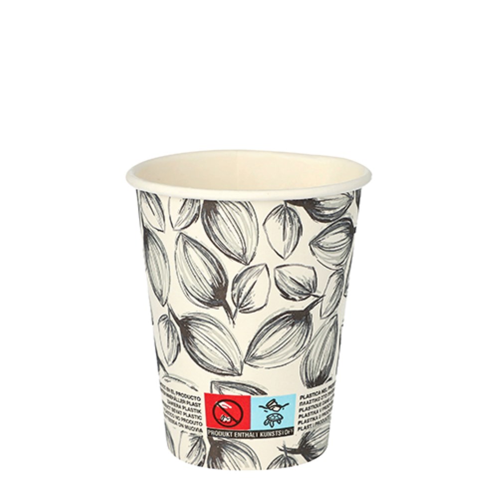 40 Trinkbecher, Pappe "To Go" 0,2 l Ø 8 cm · 9,1 cm weiss "Leaves"