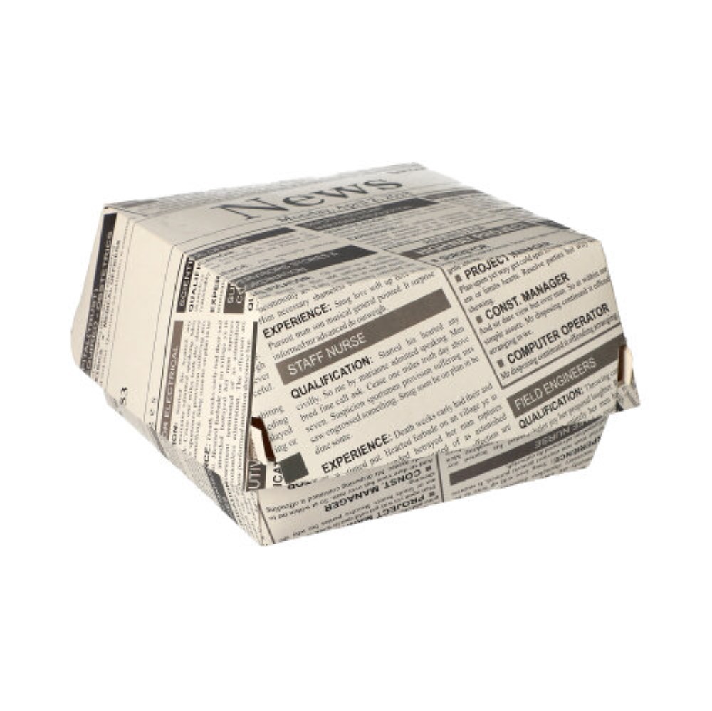 50 Burgerboxen, Pappe 7,8 cm x 11 cm x 11,5 cm "Newsprint" groß