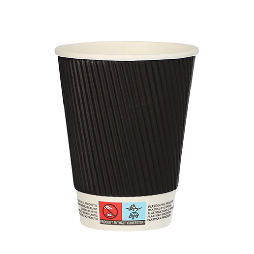 25 Trinkbecher, Pappe "To Go" 0,3 l Ø 9 cm · 11 cm schwarz Ripple Wall