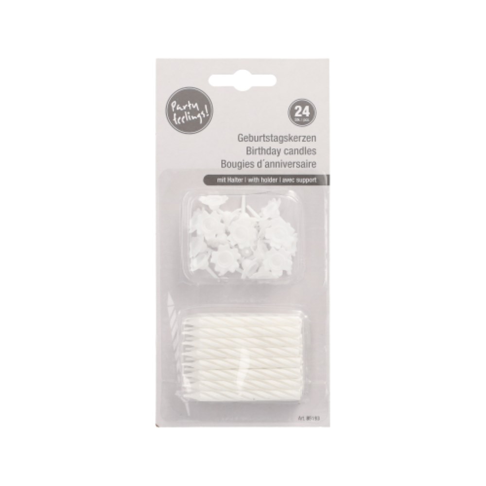 24 Geburtstagskerzen mit Halter 6 cm weiss