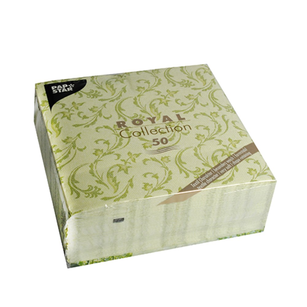 50 Servietten "ROYAL Collection" 1/4-Falz 40 cm x 40 cm olivgrün "Damascato"