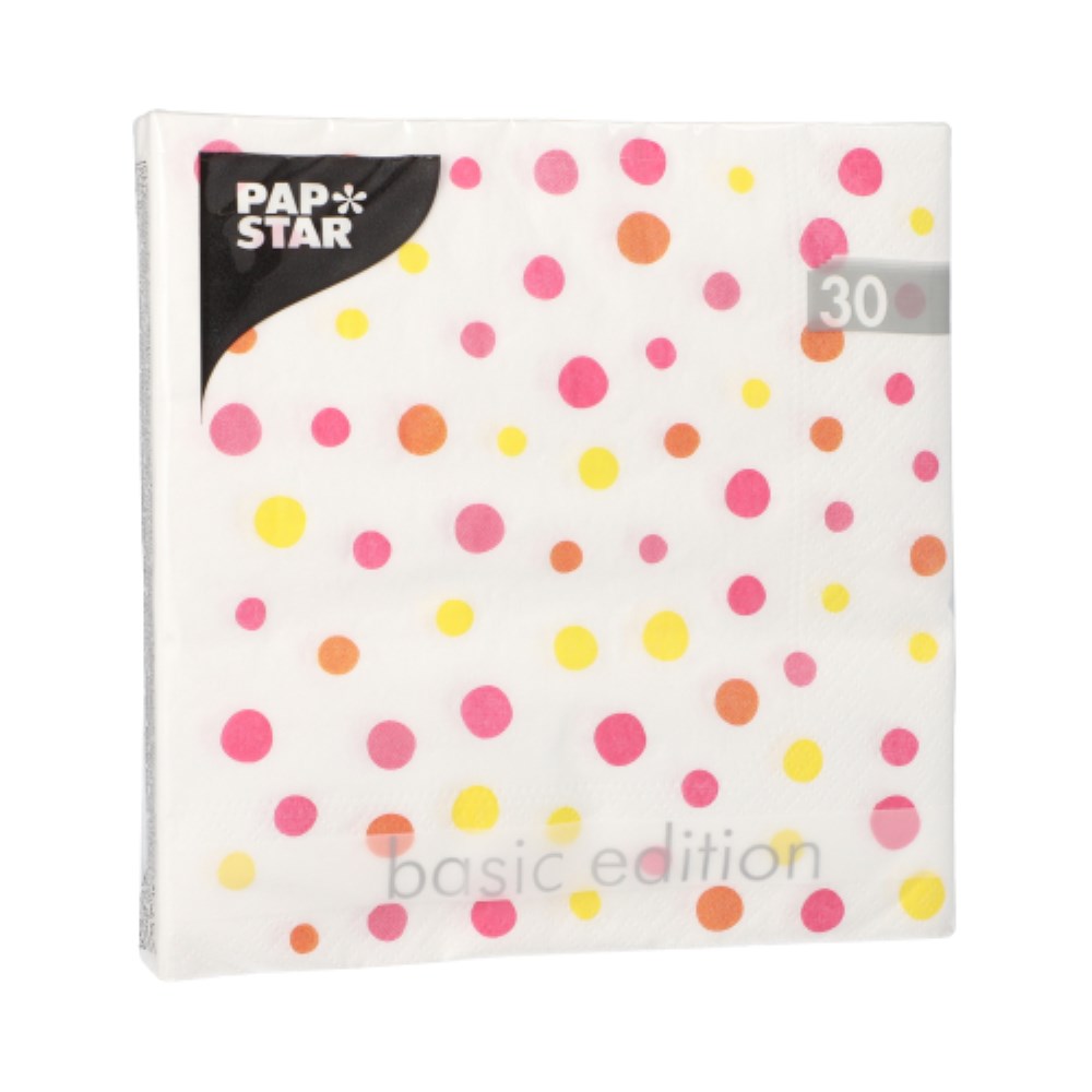 30 Servietten, 3-lagig 1/4-Falz 33 cm x 33 cm pink "Colourful Dots"