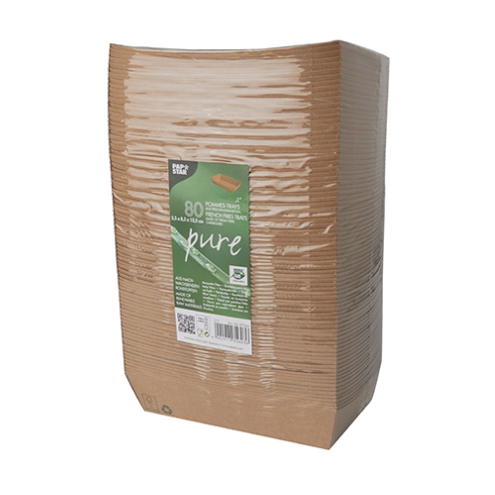 80 Snacktrays, Pappe "pure" 3,8 cm x 8,5 cm x 15,5 cm braun "100% Fair" groß