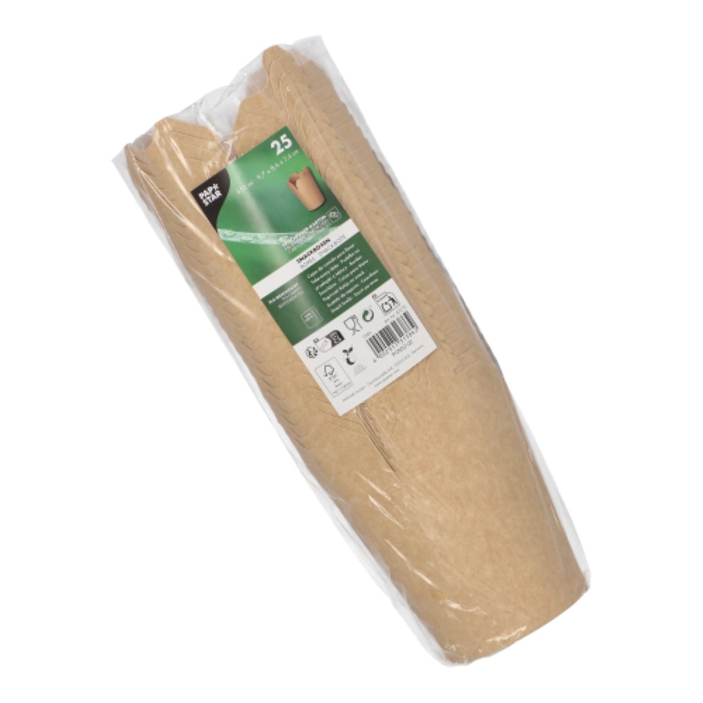 25 Snackboxen, Pappe rund 550 ml 9,7 cm x 8,6 cm x 7,4 cm braun