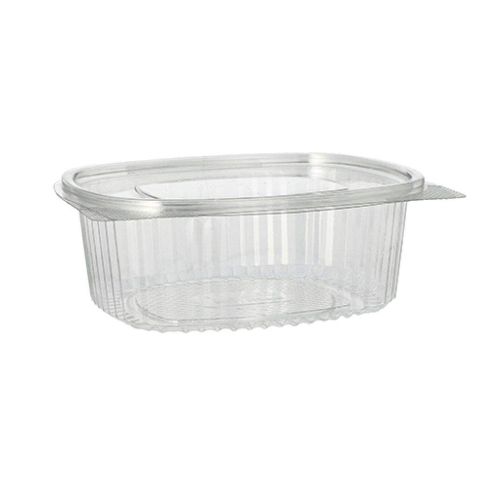 50 Feinkost- und Salatschalen mit Klappdeckel, R-PET oval 750 ml 6,2 cm x 14,4 cm x 17,5 cm klar