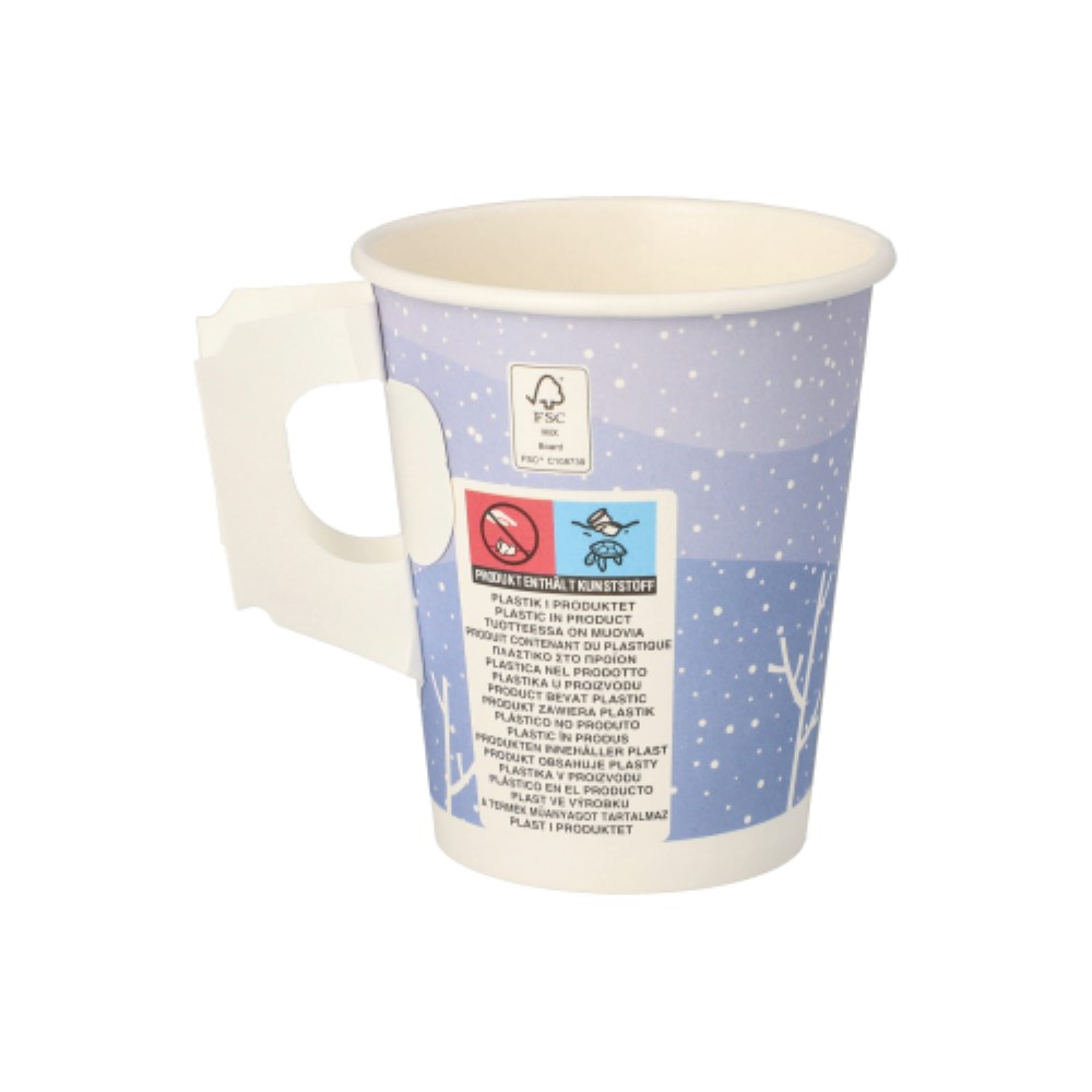 50 Trinkbecher mit Henkel, Pappe 0,2 l Ø 8 cm · 9,3 cm "Snowman"