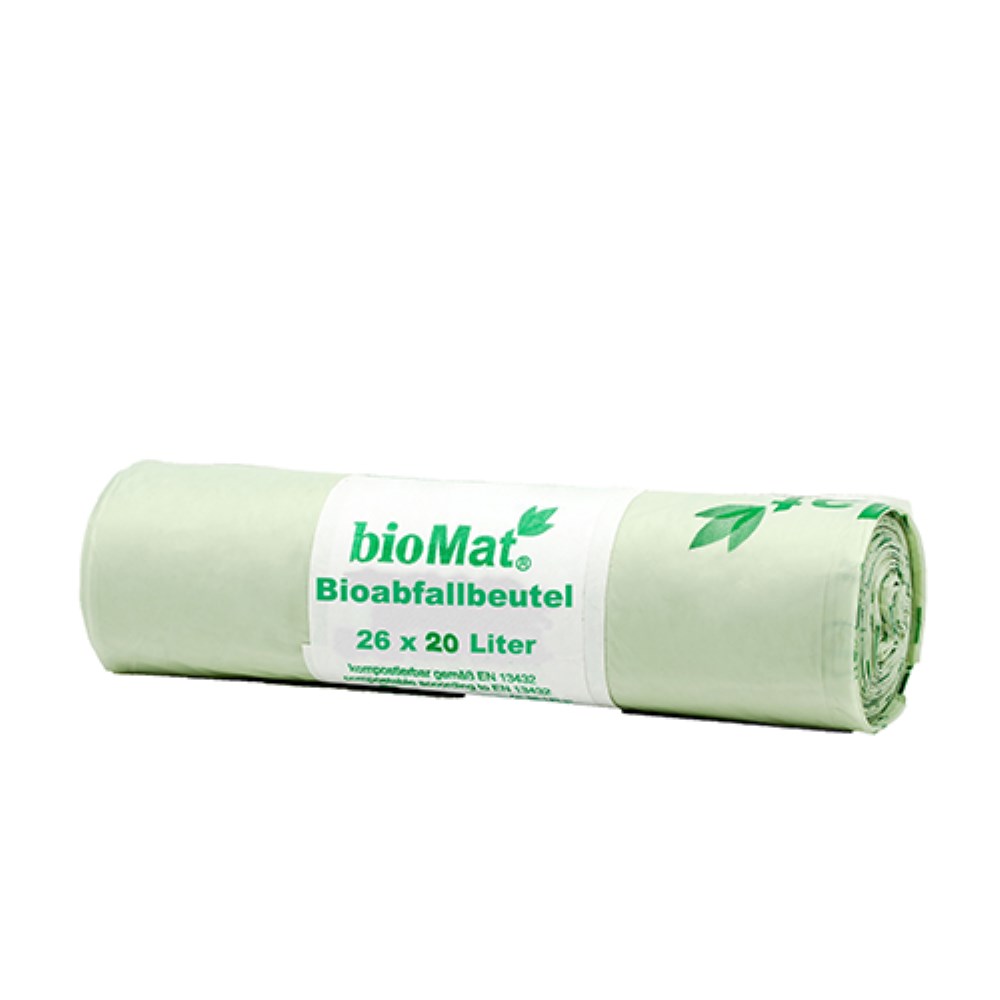 26 "bioMat" Kompostbeutel auf Stärkebasis 20 l 56 cm x 44 cm mit Tragegriff, 17 my