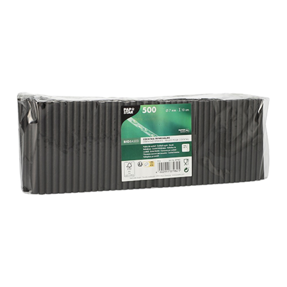 500 Cocktail Trinkhalme, Papier Ø 7 mm · 10 cm schwarz