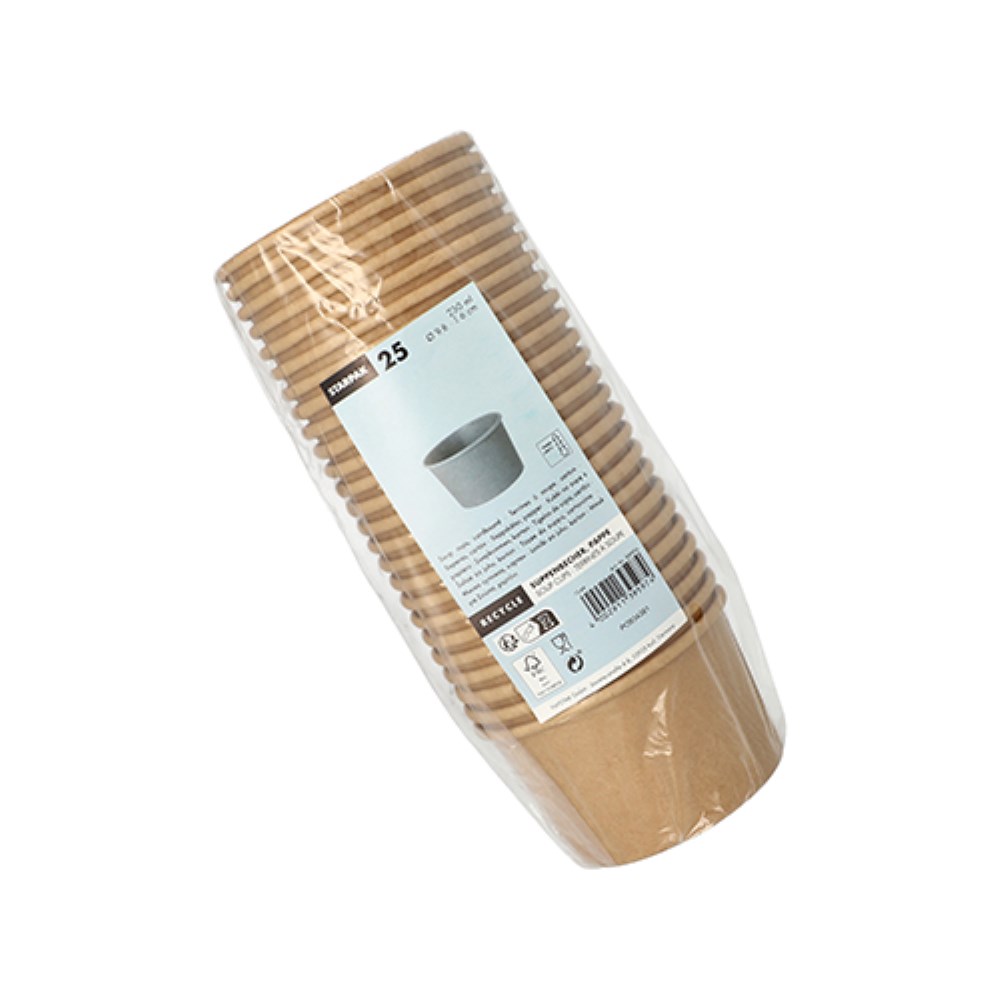 25 Suppenbecher, Pappe 230 ml Ø 9,8 cm · 6 cm braun