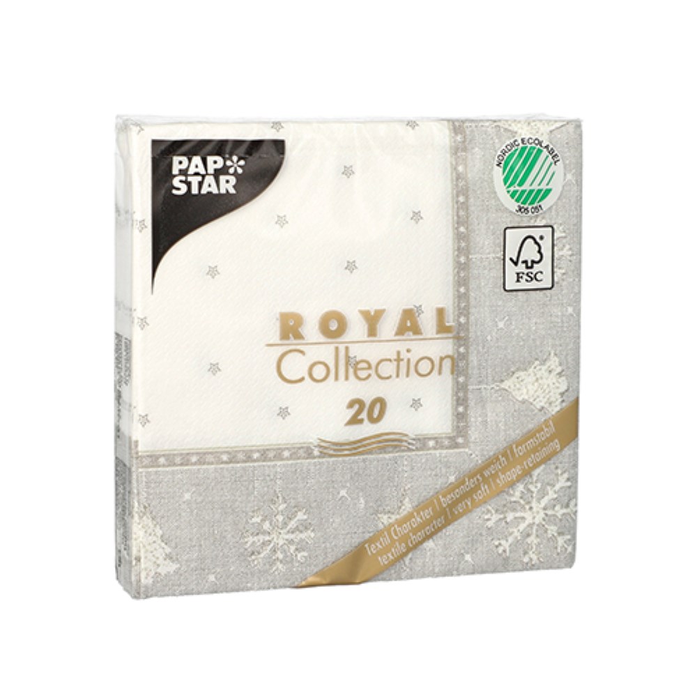 20 Servietten "ROYAL Collection" 1/4-Falz 25 cm x 25 cm silber "X-Mas"