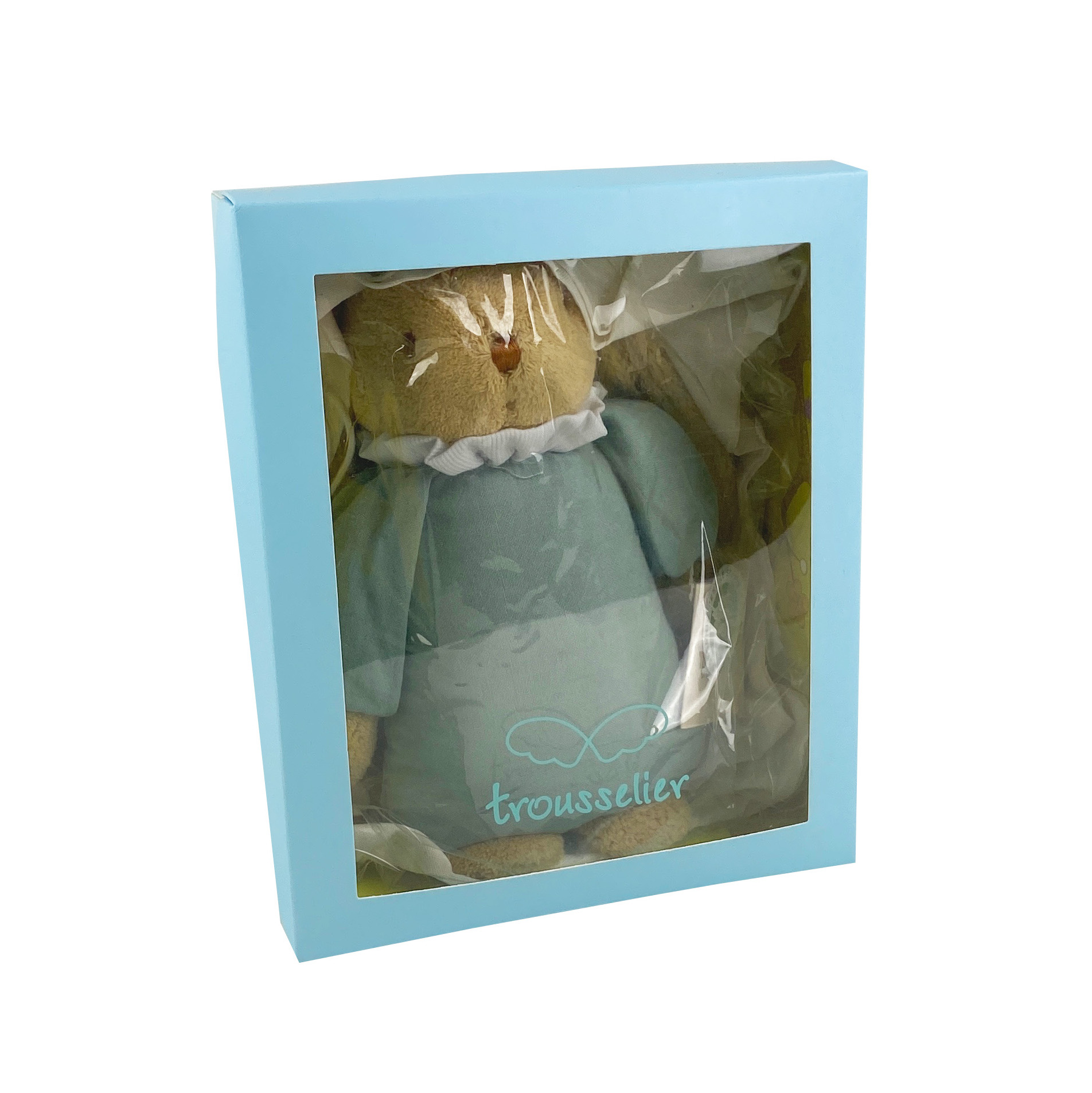 Kuschelhase mit Rassel 20Cm - Celadon Green Organic Cotton