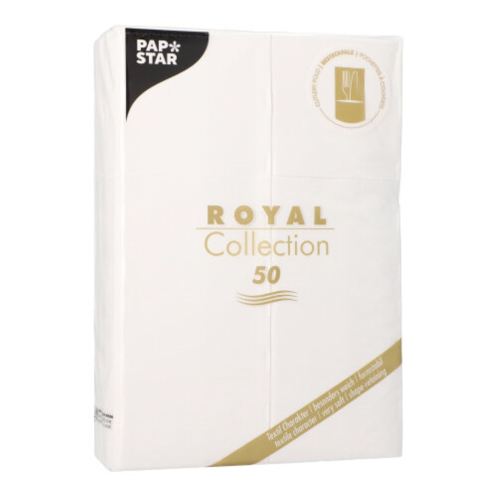 50 Servietten "ROYAL Collection" 48 cm x 30 cm weiss mit Besteckfalz