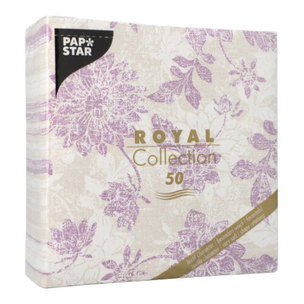 50 Servietten "ROYAL Collection" 1/4-Falz 40 cm x 40 cm lila "Flowers"