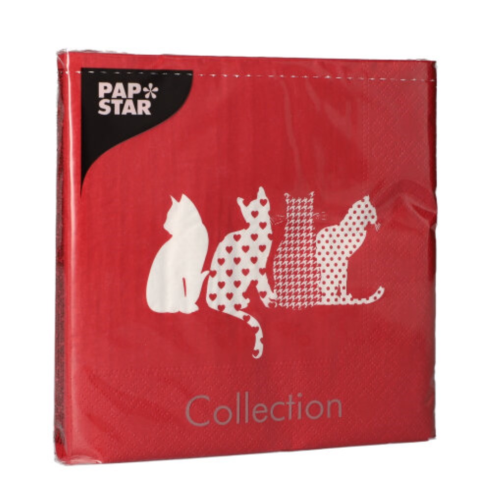 20 Servietten, 3-lagig 1/4-Falz 33 cm x 33 cm rot "Cats"