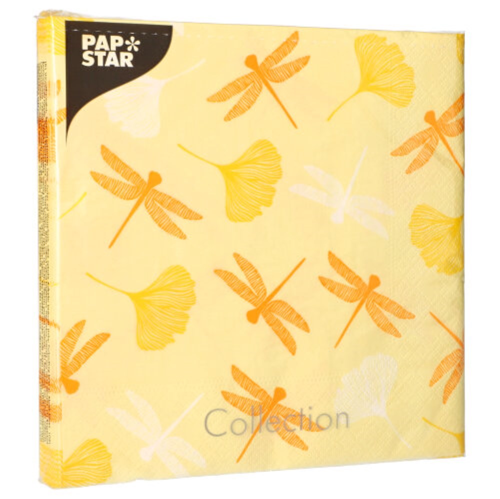 20 Servietten, 3-lagig 1/4-Falz 40 cm x 40 cm gelb "Ginko"