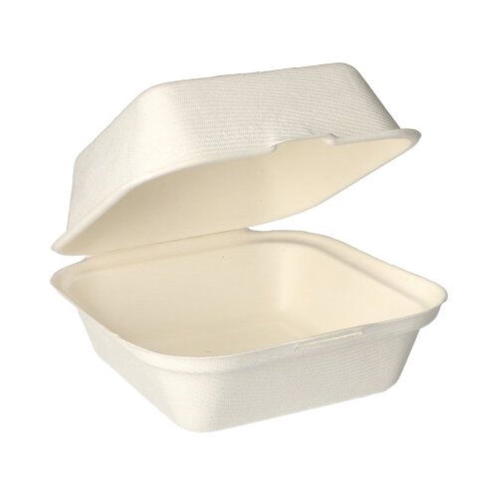 50 Hamburger-Boxen Zuckerrohr "pure" 8 cm x 14 cm x 15 cm weiss