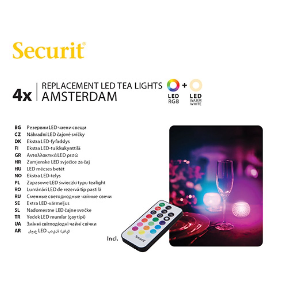 4 LED-Teelichte Nachfüllpack Ø 4 cm · 5 cm farbig "Amsterdam" Leuchtdauer 12-40h
